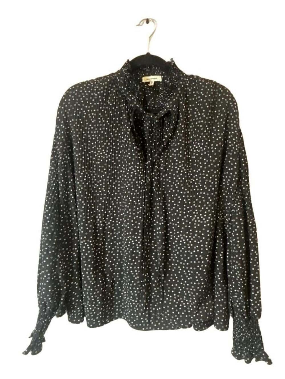 Max Studio Polka Dot Blouse Size M Black White Long Sleeve Ruffle
